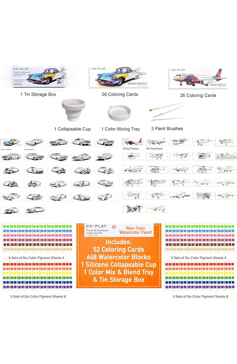 COIPLAY Watercolor Painting Art Kit Travel & Adventure Tin Box, Kids 6+, Alternate, color, Multicolored