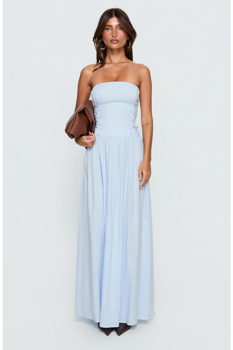So Far So Good Strapless Linen Blend Maxi Dress, Alternate, color, BABY BLUE