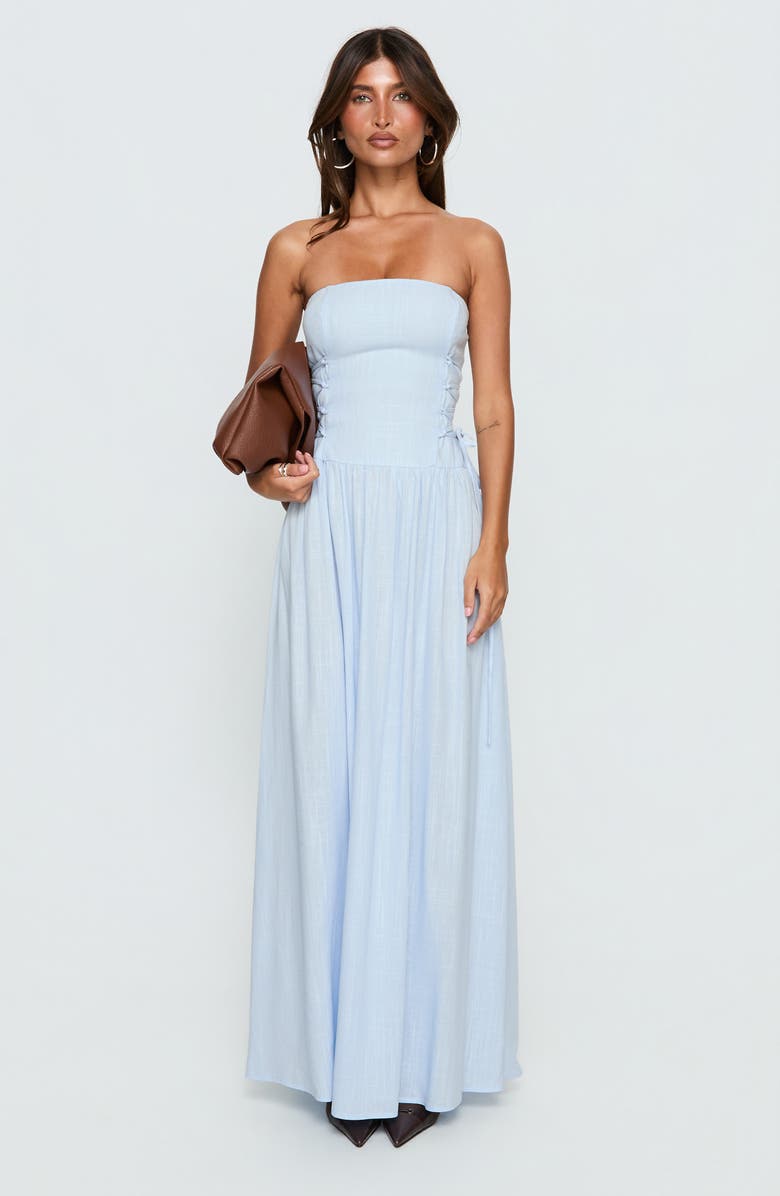 Princess Polly So Far So Good Strapless Linen Blend Maxi Dress, Alternate, color, 