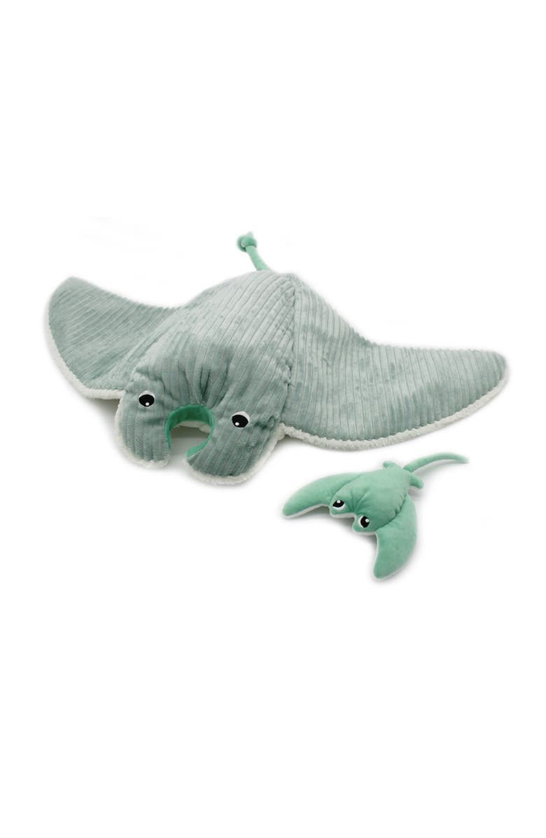 Les Ptipotos Manta Ray Mom & Her Baby  - Secret Keeper Plush Toy, Eco-Friendly, Soft & Washable, Main, color, Mint