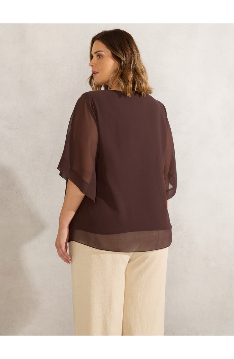 Live Unlimited Keyhole Overlay Blouse, Alternate, color, Chocolate