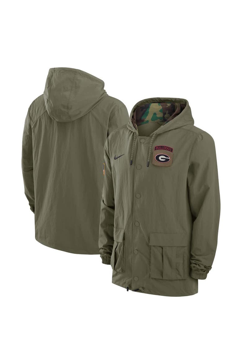 Men's Nike Olive Georgia Bulldogs 2024 Military Appreciation Full-Snap Hoodie Military Jacket, Main, color, Olive