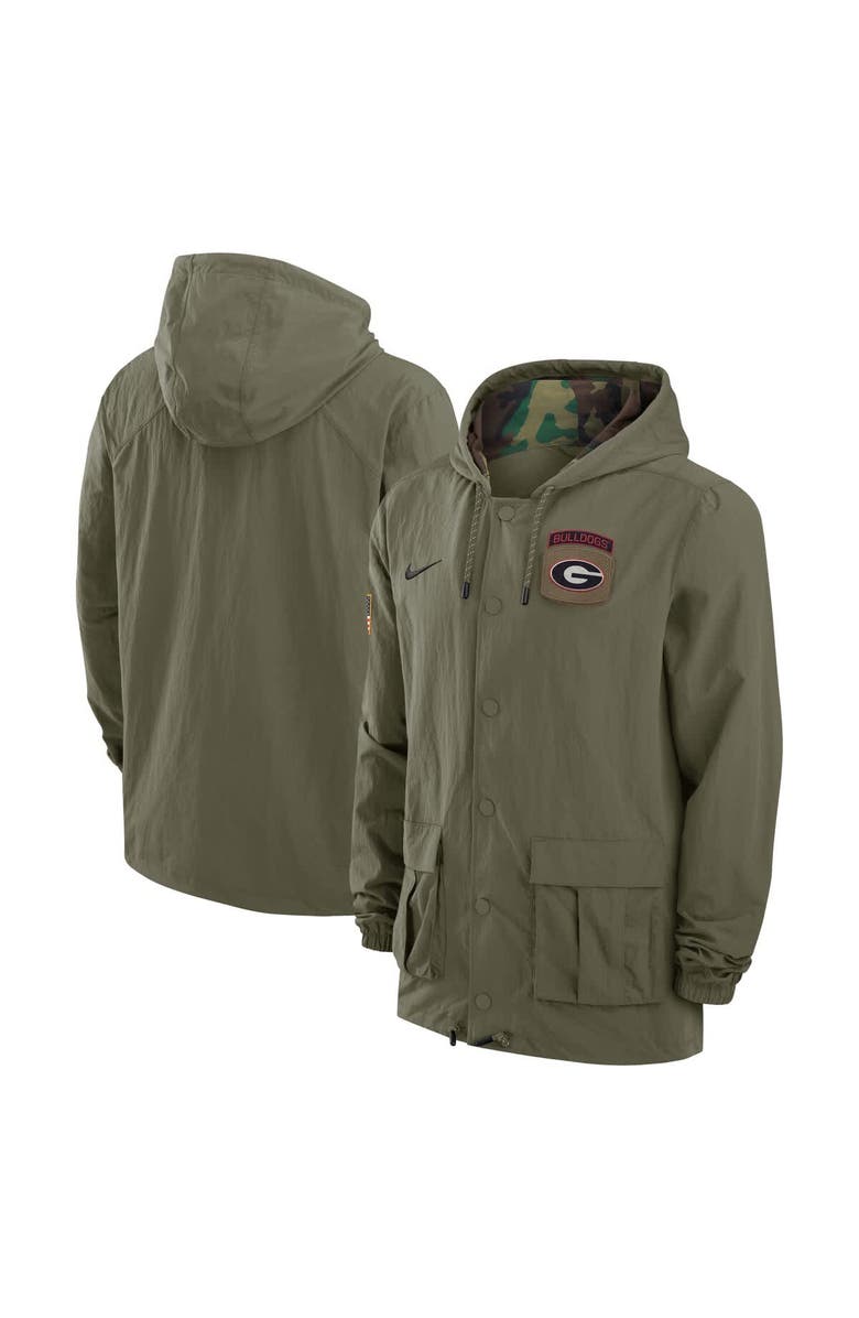 Nike Men's Nike Olive Georgia Bulldogs 2024 Military Appreciation Full-Snap Hoodie Military Jacket, Main, color, Olive