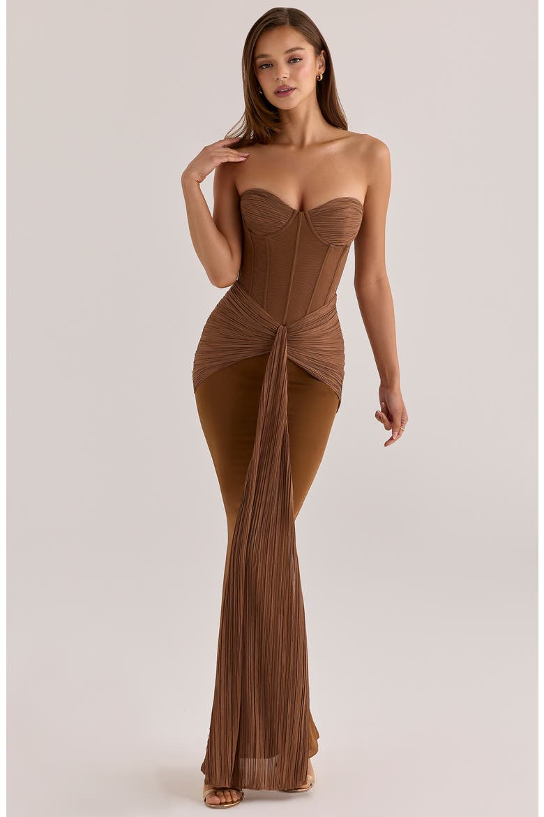 Charlotte Strapless Chiffon Corset Gown, Alternate, color, BRONZE