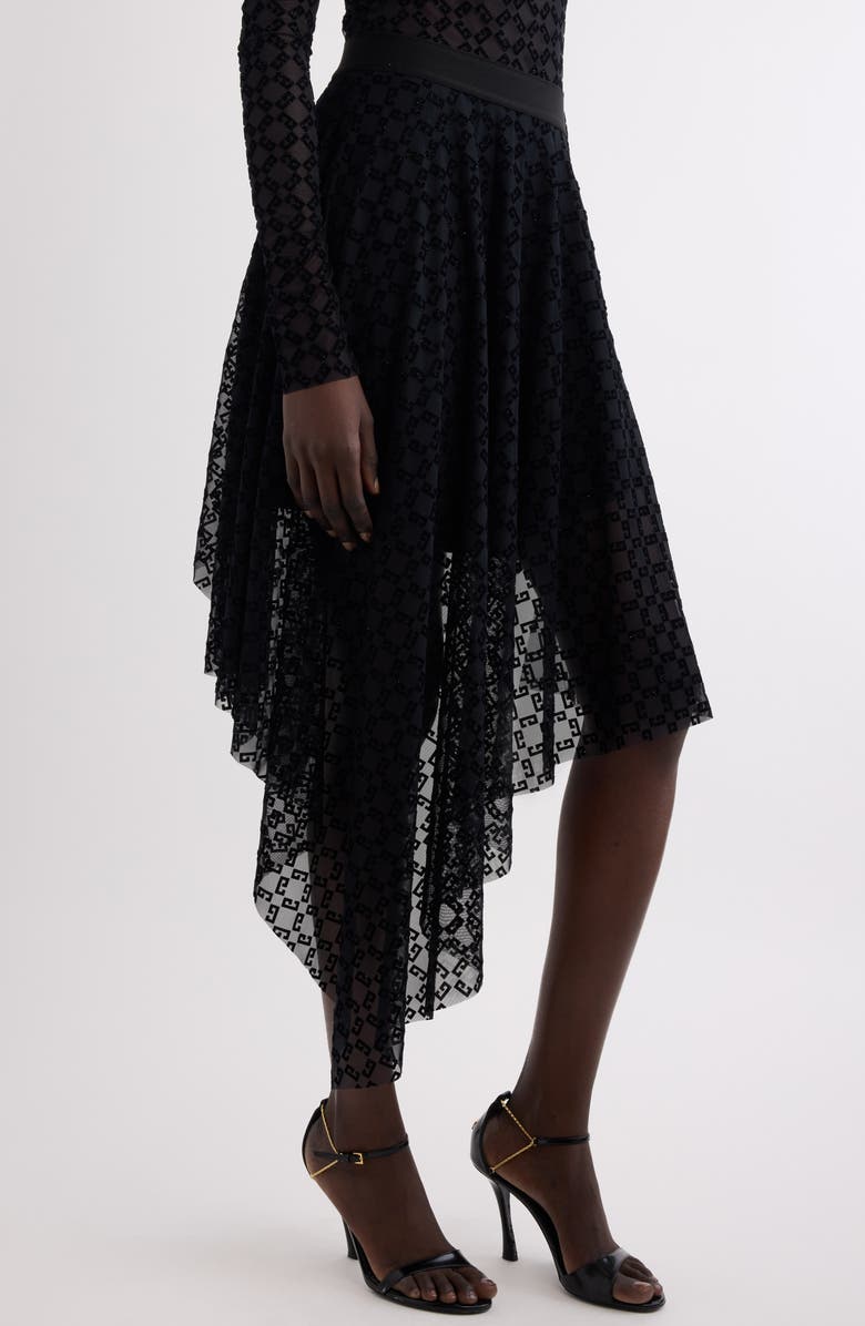 Givenchy Monogram 72 Embroidered Asymmetric Tulle Skirt, Alternate, color, 
