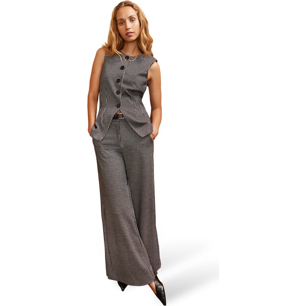 Ro&zo Tailored Wide Leg Houndstooth Trousers In Gray