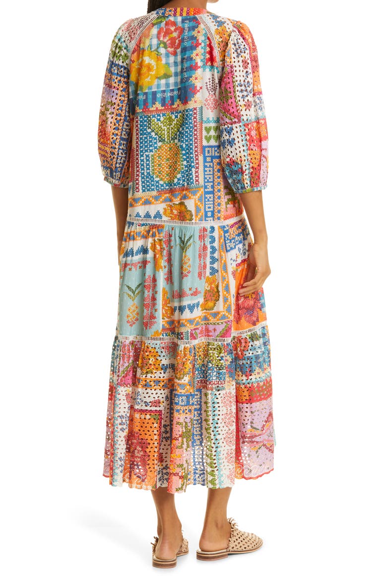 Summer Stitches Eyelet Midi Dress, Alternate, color, OFF-WHITE