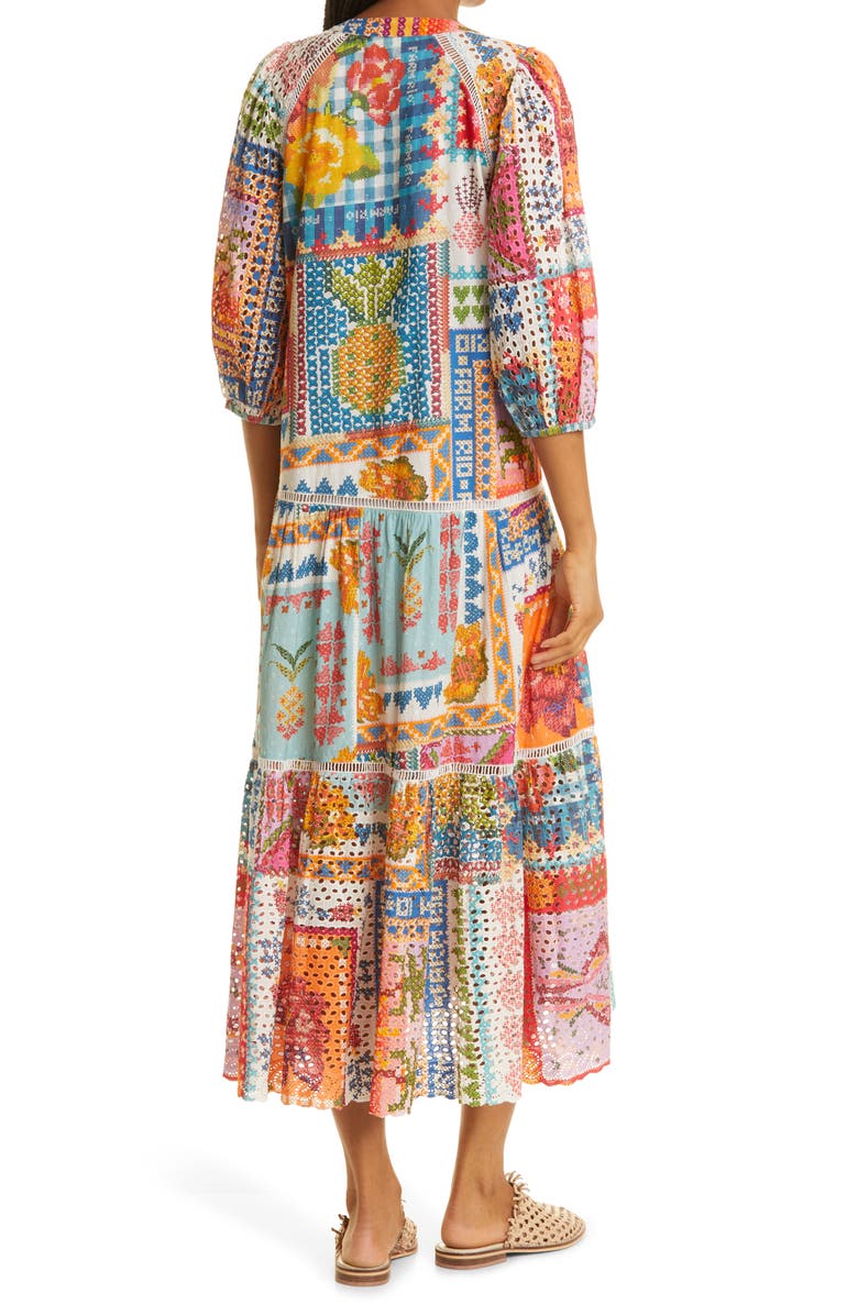 FARM Rio Summer Stitches Eyelet Midi Dress, Alternate, color,