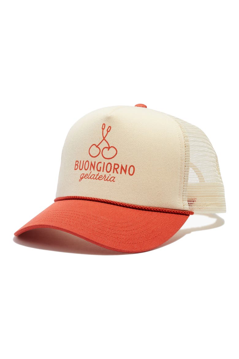 Good Days Trucker Hat, Main, color, FRESH CHILI