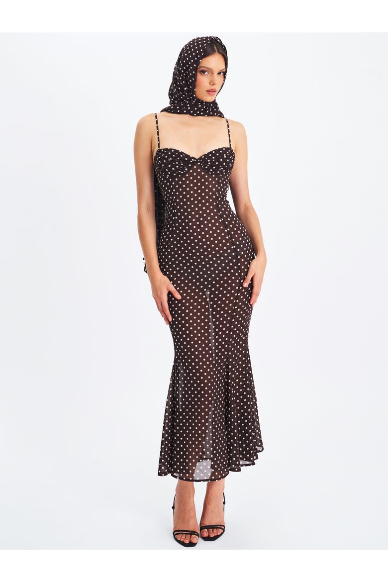 Yadira Polka Dot Chiffon Maxi Dress, Alternate, color, Brown polka dot