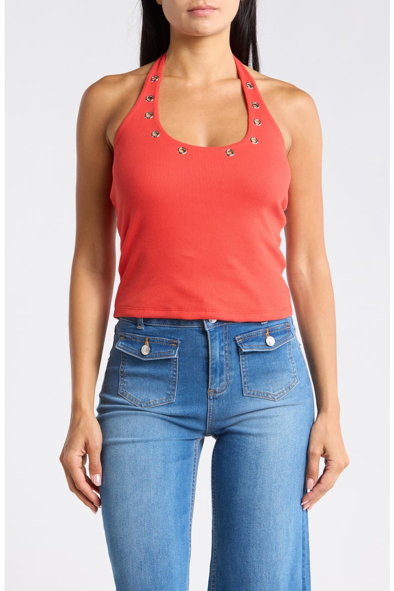 Grommet Halter Top, Main, color, CHILI