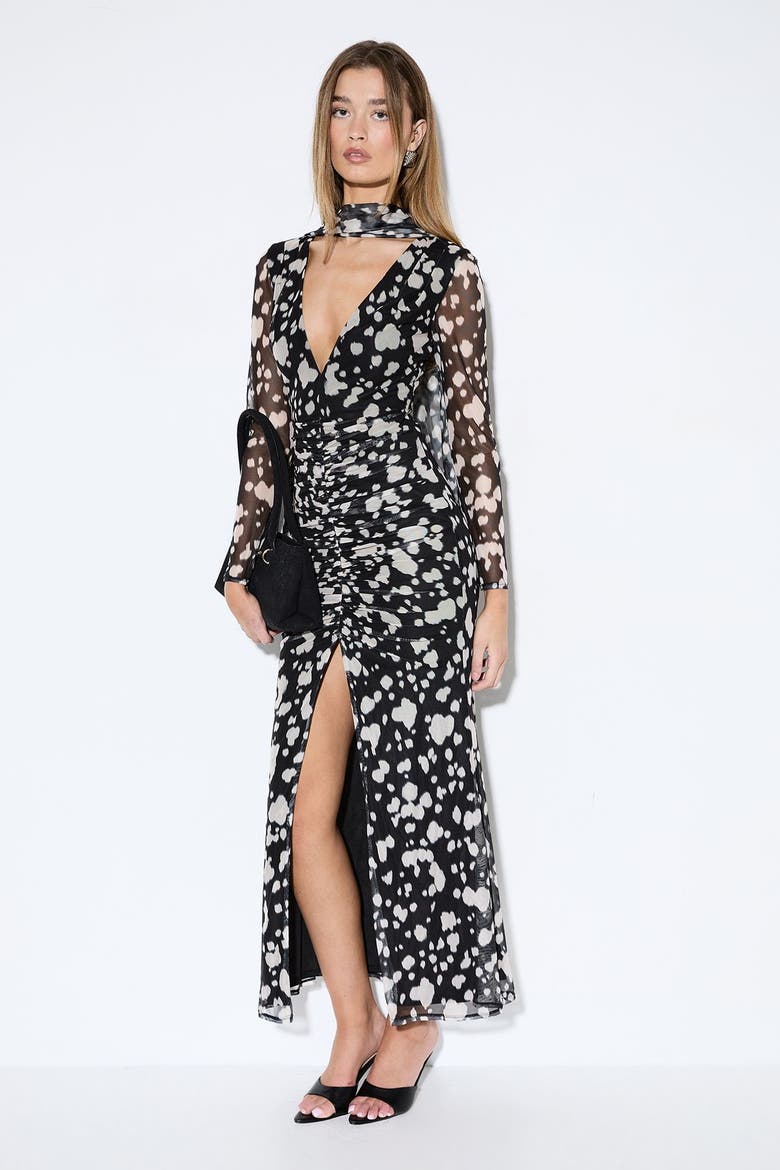 Spot Print Mesh Scarf Dress, Main, color, Black