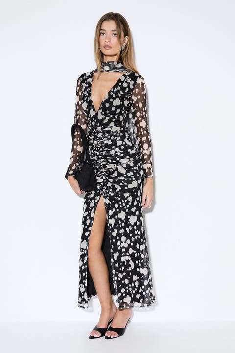 Spot Print Mesh Scarf Dress