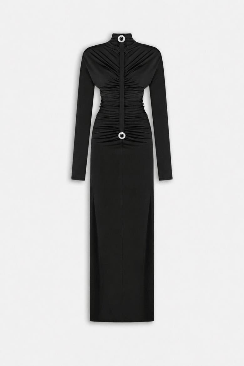 Stone Detail Draped Maxi Dress, Alternate, color, Black