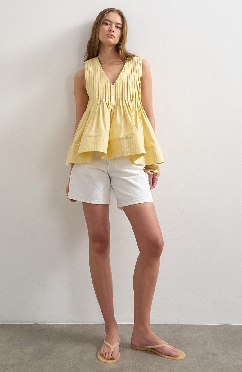 Topshop Cotton Pintuck Peplum Top, Alternate, color, Lgreen