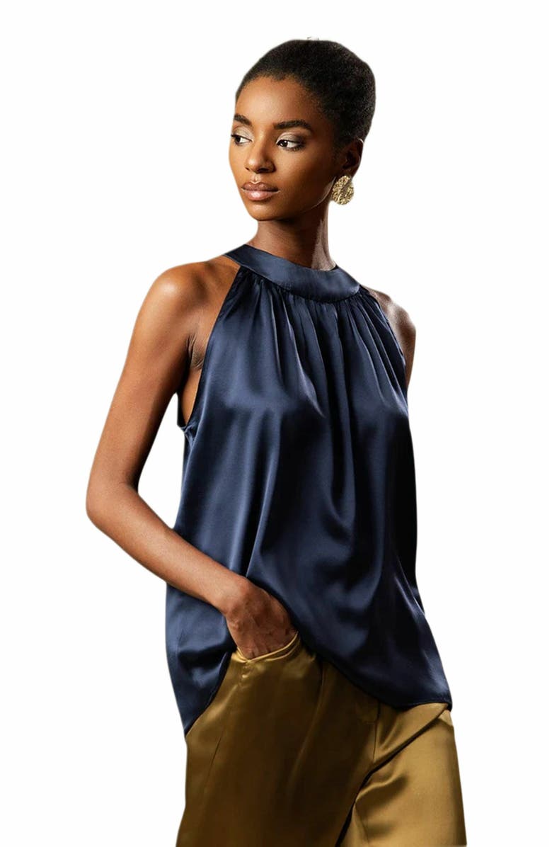 SILKSILKY 19Momme Silk Elegant Halter Off Shoulder Top, Main, color, 