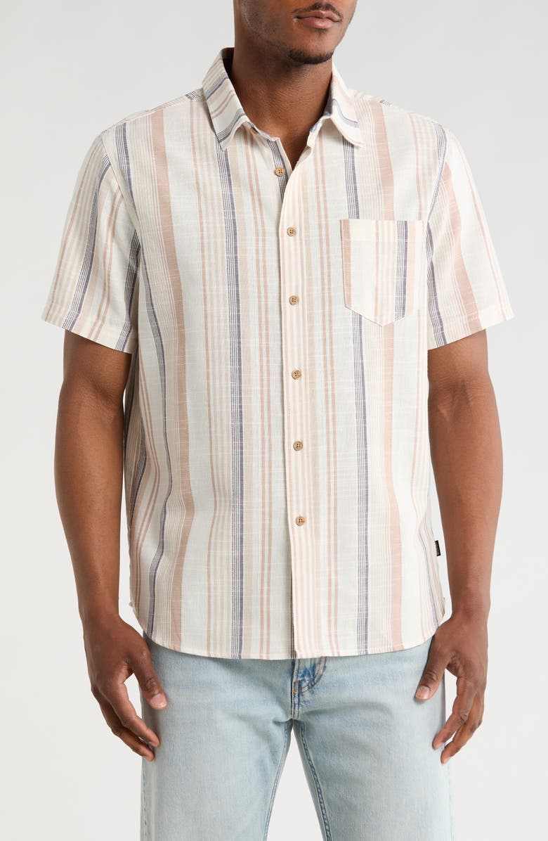 Union Rio Stripe Short Sleeve Button-Up Shirt, Main, color, Flax