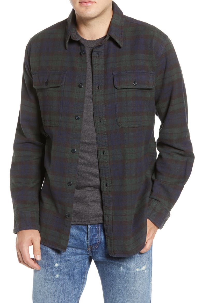 'Vintage Flannel' Regular Fit Plaid Cotton Shirt, Main, color, BLACK GREEN NAVY