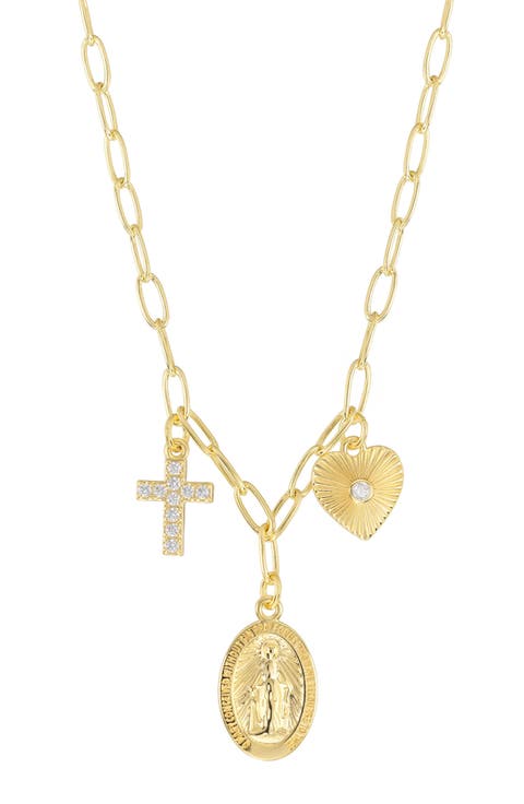 Cubic Zirconia 3-Charm Religious Necklace