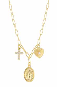 Cubic Zirconia 3-Charm Religious Necklace