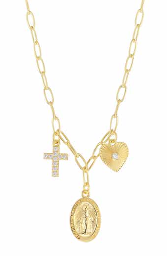 Cubic Zirconia 3-Charm Religious Necklace