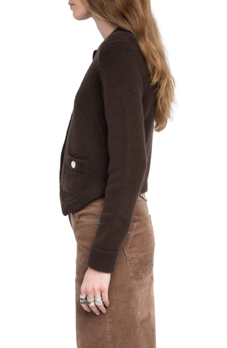 Zadig & Voltaire Westia Rhinestone Button Cashmere Cardigan, Alternate, color, Dark Chocolate