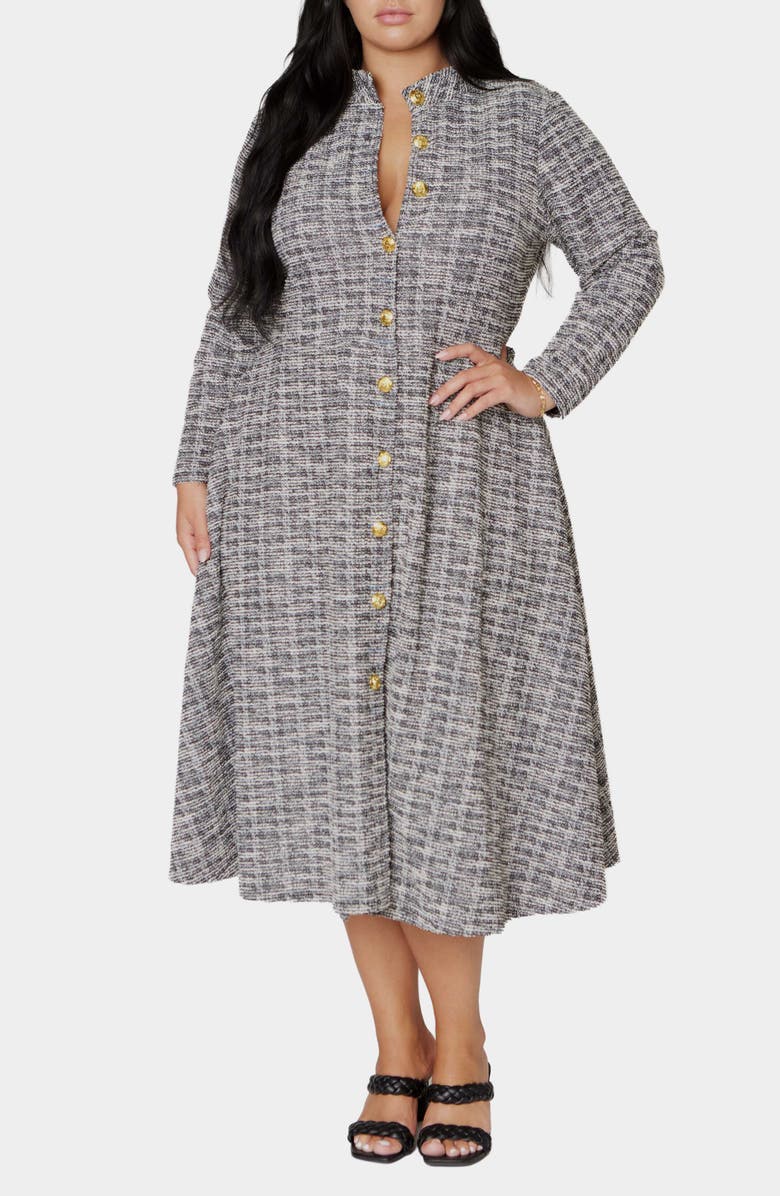 L I V D Chelsea Long Sleeve Tweed Midi Dress, Alternate, color, Black