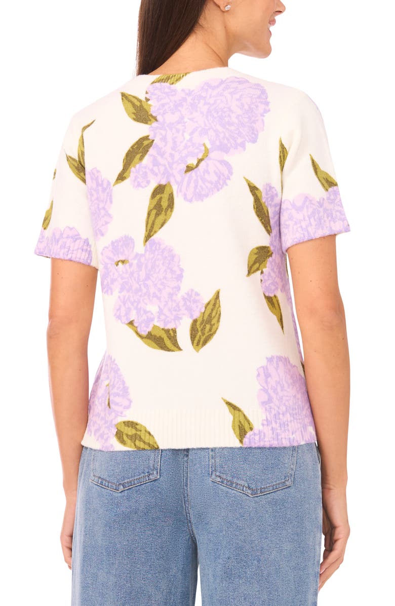 CeCe Hydrangea Print Short Sleeve Sweater, Alternate, color, Orchid Petal