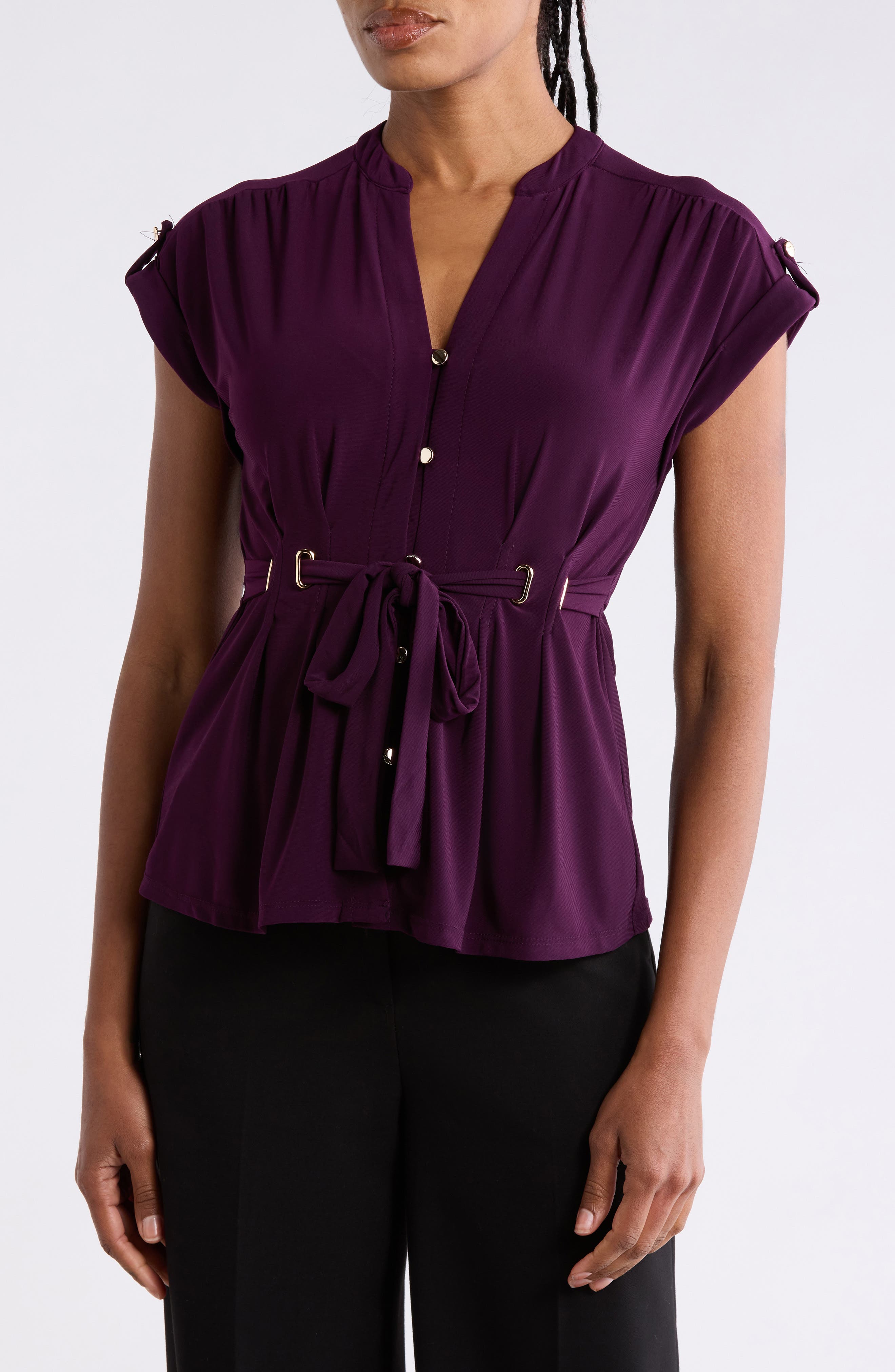 Roll Tab Button Front Blouse