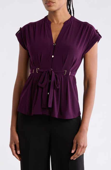 Roll Tab Button Front Blouse
