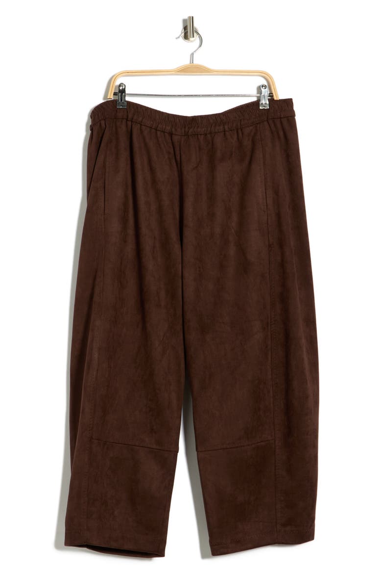 Faux Suede Barrel Pants, Alternate, color, DARK BROWN