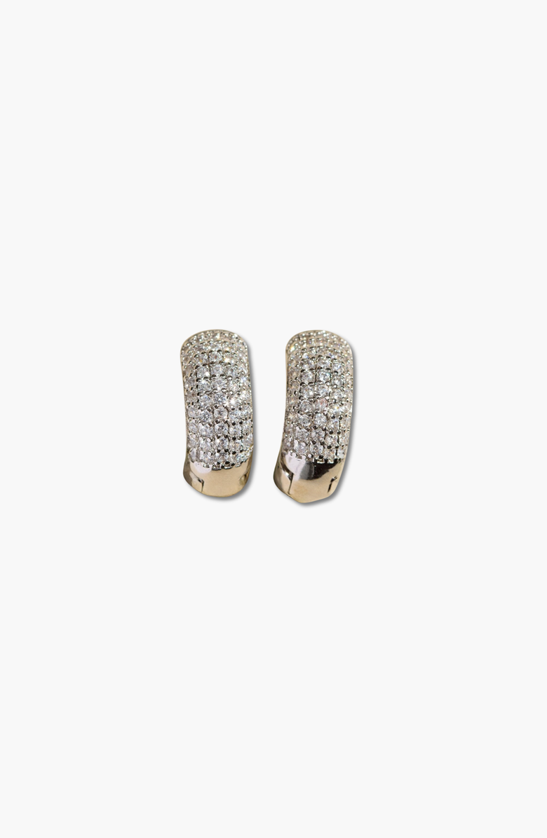 Nickel & Suede Pavé Dome Huggies, Main, color, Silver