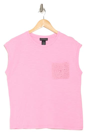 Design History Crochet Pocket Muscle Tank In Pink Crush