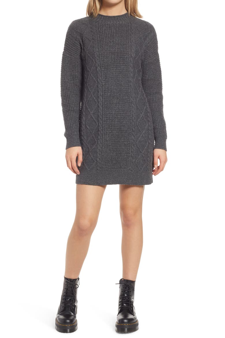 Cable Knit Sweater Dress, Main, color, GREY MEDIUM CHARCOAL HEATHER
