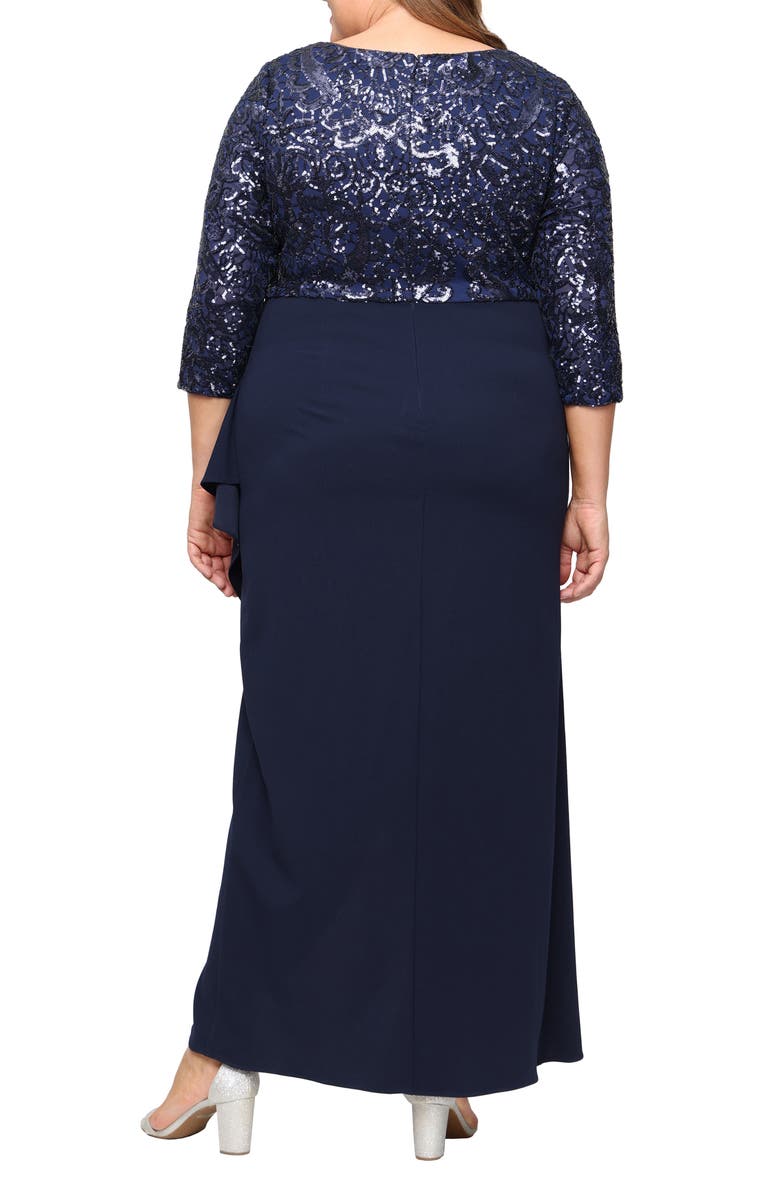 SL FASHIONS Sequin Bodice Scuba Crepe Mixed Media Gown, Alternate, color, Navy