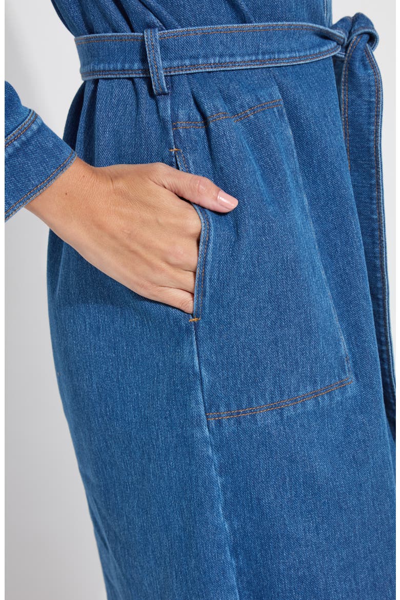 Schiffer Long Sleeve Stretch Cotton Chambray Shirtdress, Alternate, color, MEDIUM BLUE