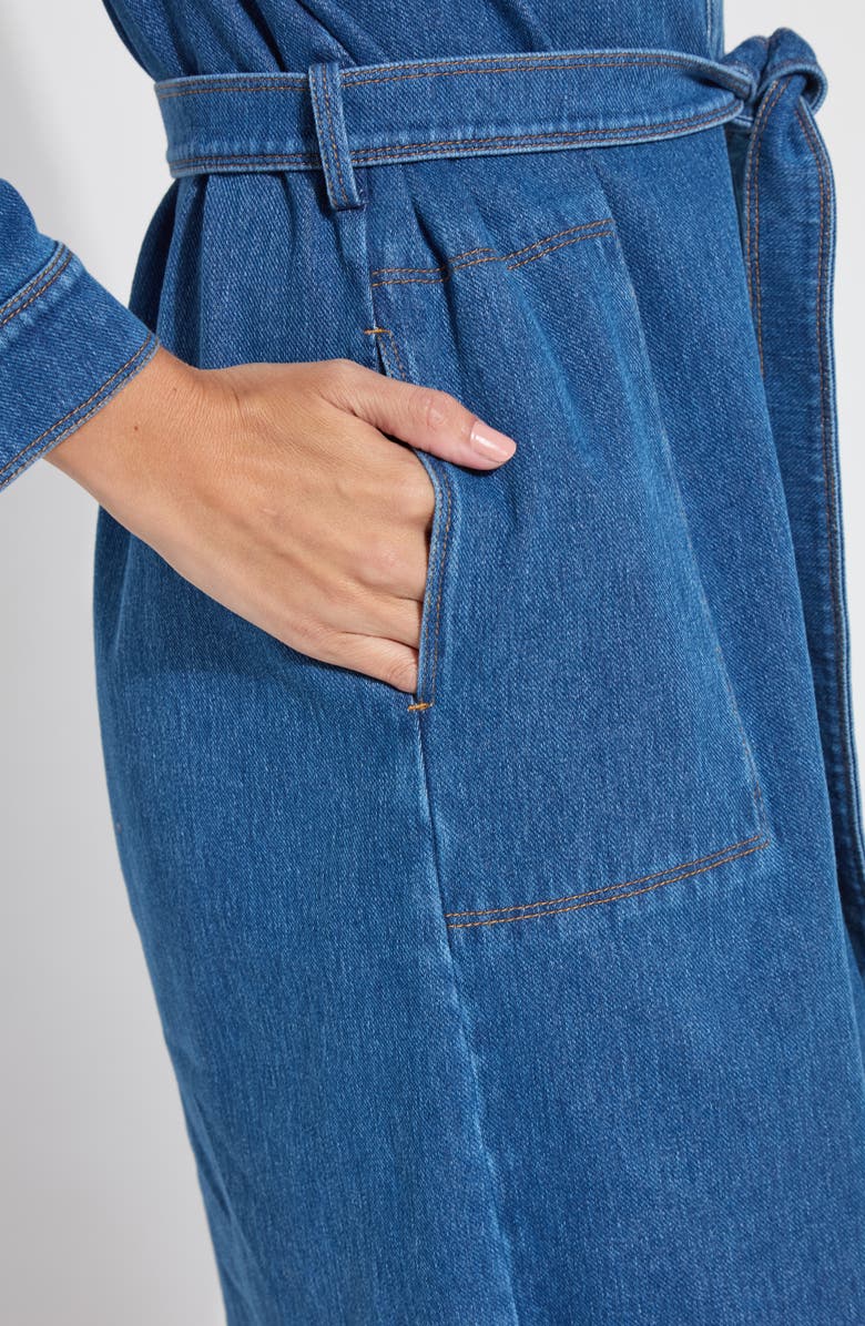 Lysse Schiffer Long Sleeve Stretch Cotton Chambray Shirtdress, Alternate, color, Medium Blue