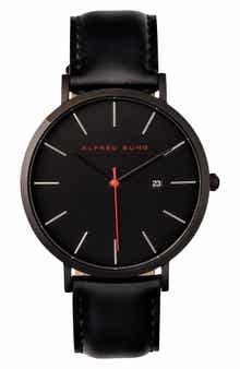 Alfred Sung Dual Time Quartz Leather Strap Watch, 42mm