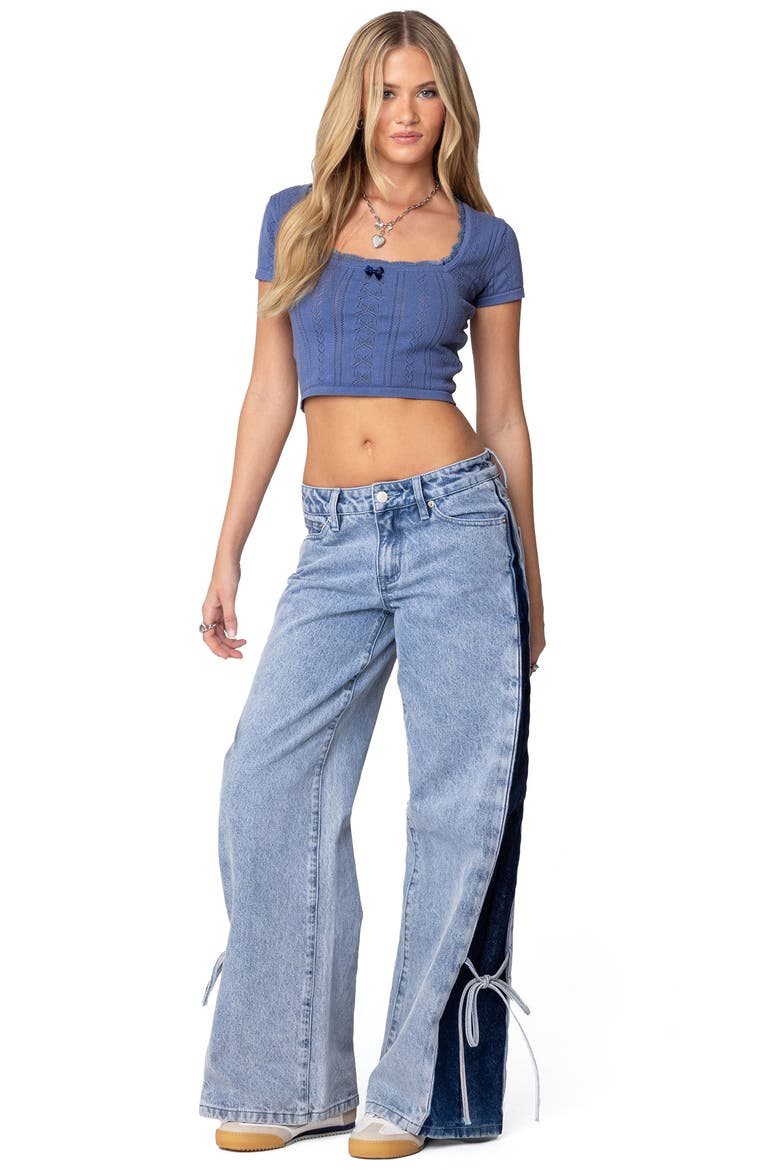 Contrast Panel Low Rise Wide Leg Jeans, Alternate, color, BLUE