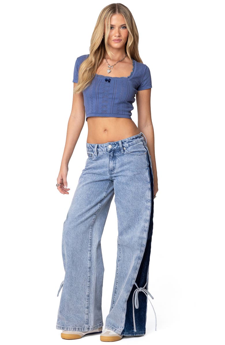 EDIKTED Contrast Panel Low Rise Wide Leg Jeans, Alternate, color, Blue