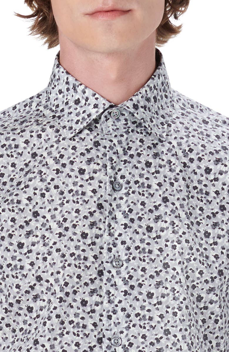 Bugatchi Shaped Fit Floral Print Stretch Cotton Button-Up Shirt, Alternate, color, 