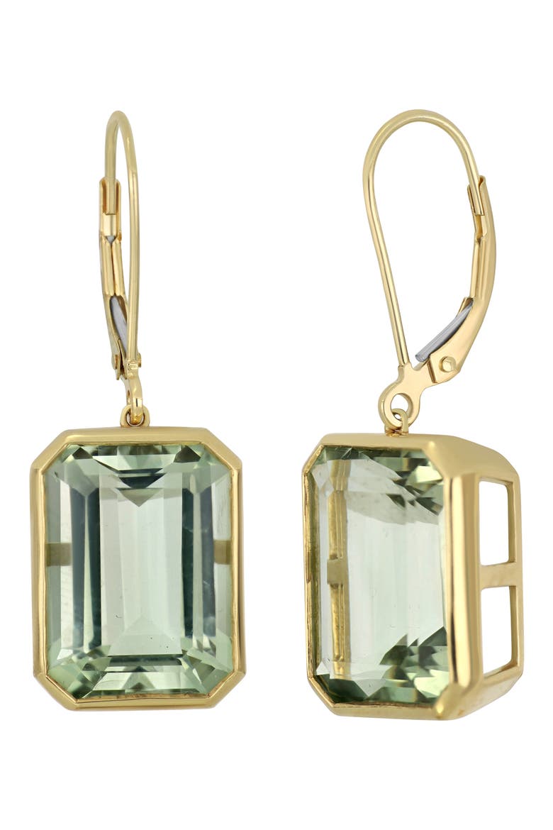 Emerald Cut Prasiolite Drop Earrings, Main, color, 18KYG/ GREEN AMETHYST