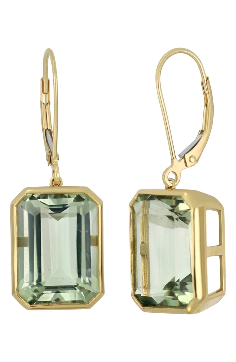 Bony Levy Emerald Cut Prasiolite Drop Earrings, Main, color, 18Kyg/ Green Amethyst
