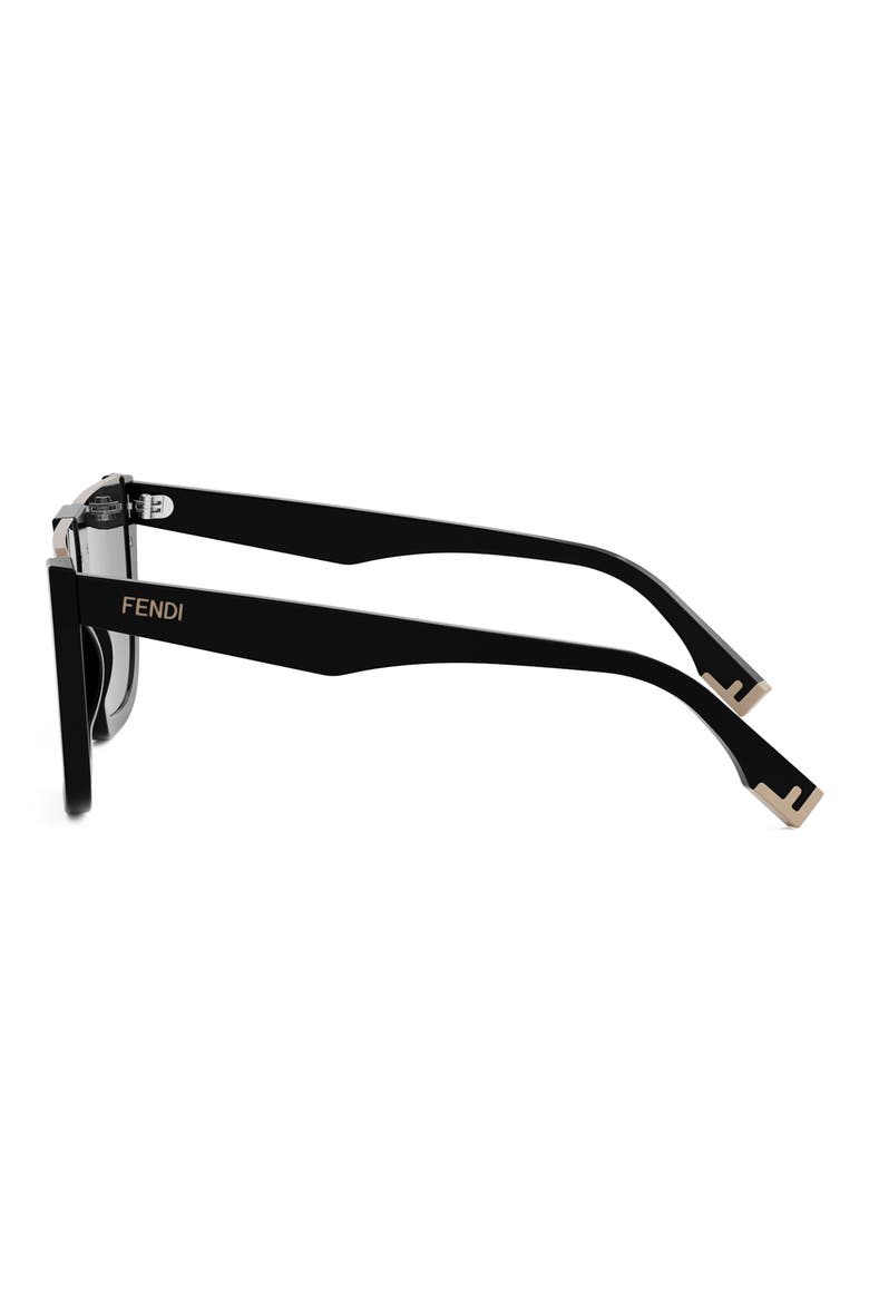 'Fendi Way Flat Top Sunglasses, Alternate, color, SHINY BLACK / SMOKE