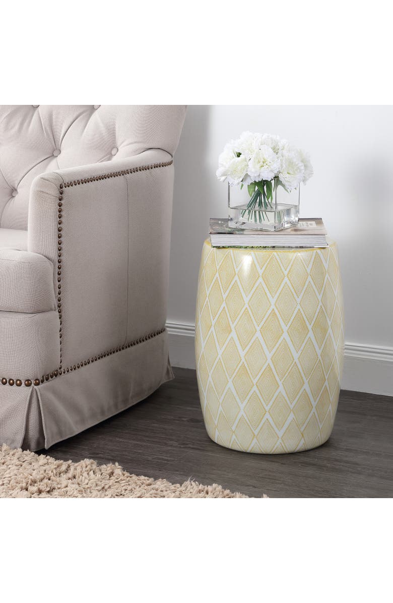 JONATHAN Y Moroccan Diamonds Bohemian Diamond Geometric Ceramic Indoor/Outdoor Garden Stool Decorative Patio Drum Accent Side Table, Alternate, color, Yellow