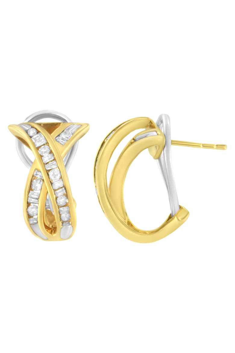14K Gold 1/2 Cttw Cross Over Diamond Hoop Earrings, Alternate, color, Yellow