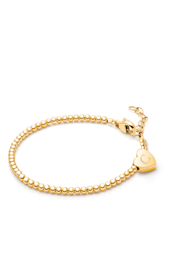 14K Gold Dainty Heart & Engraved Initial 5.25" Bracelet, Main, color, 14K Gold - C