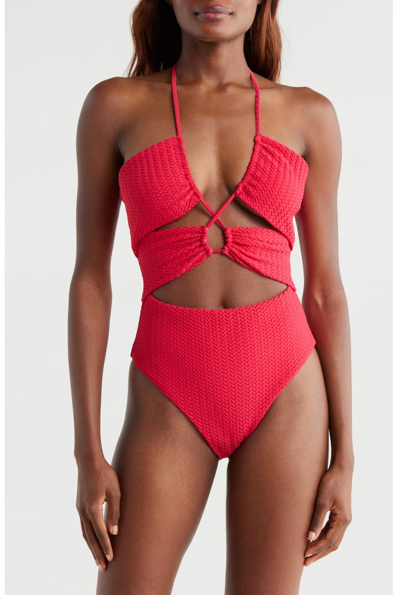 Neff Jacquard One-Piece Swimsuit, Main, color, RED CHERRY