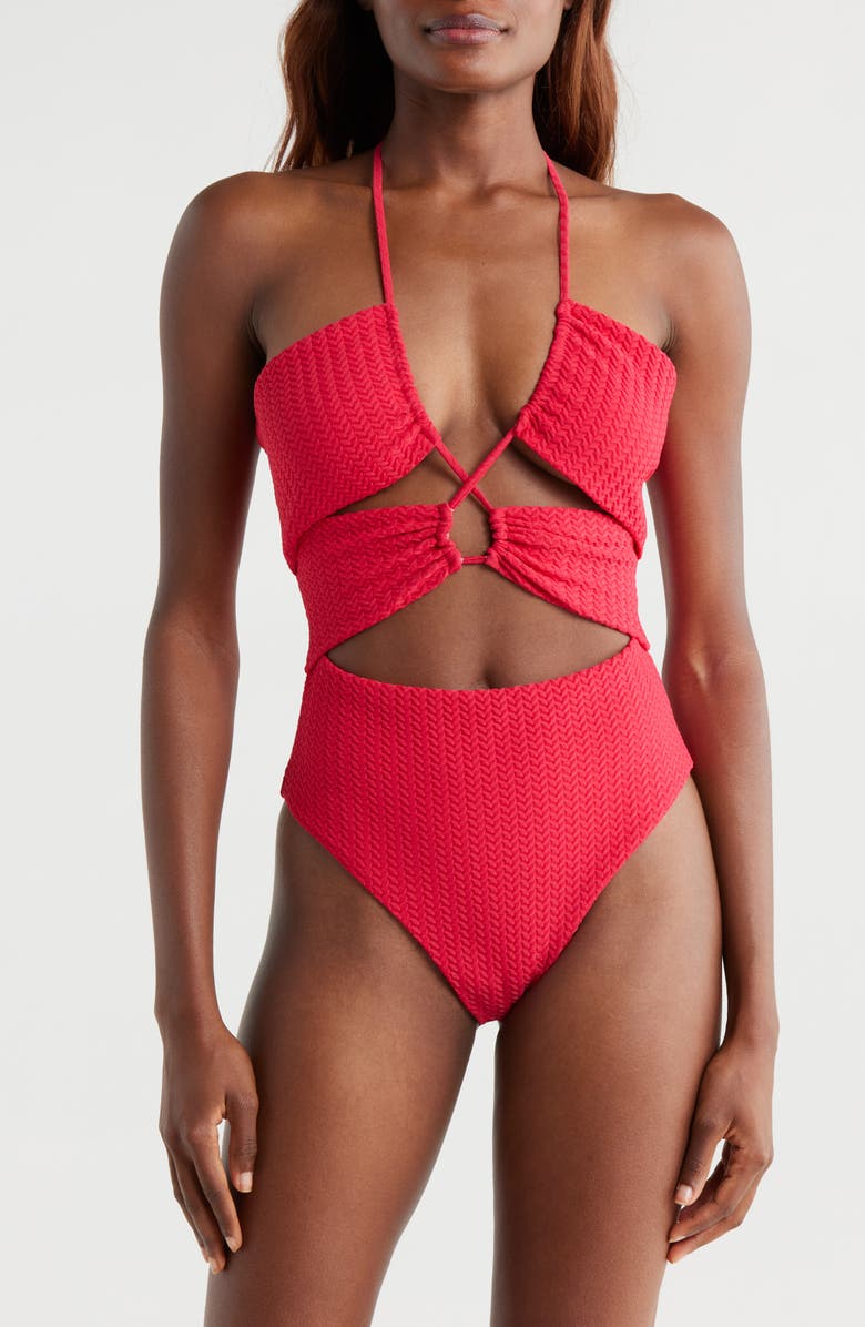BOAMAR Neff Jacquard One-Piece Swimsuit, Main, color, Red Cherry