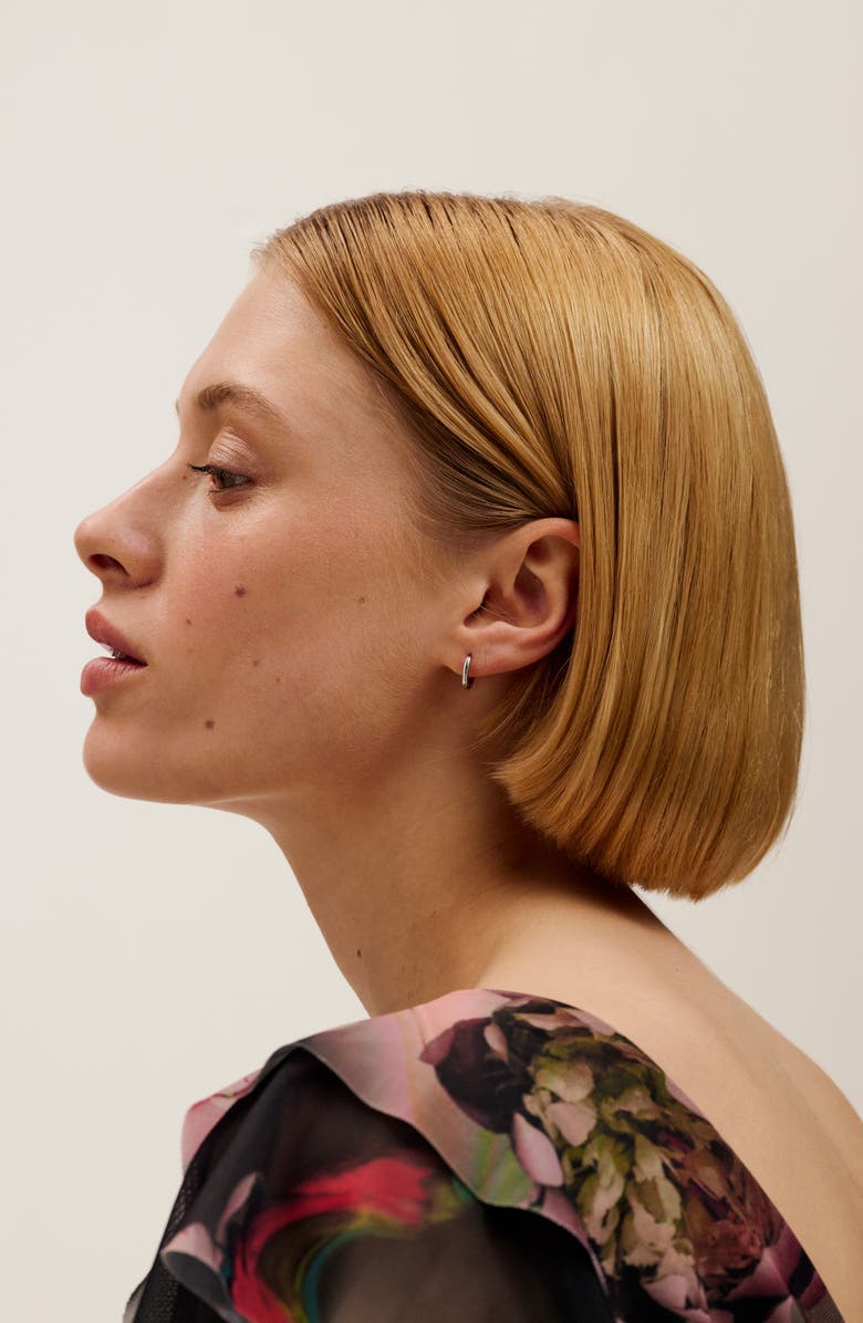 Ted Baker Crislie Logo Hoop Earrings, Alternate, color, Silver Tone